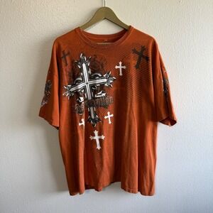 MMA Elite Size 2XL Orange Black Graphic Tee Shirt Cybergoth Punk Y2K Grunge